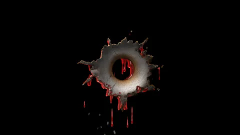 Realistic Broken cracks getting hit by bullet with blood on Black Background. Stock Footage 332046718