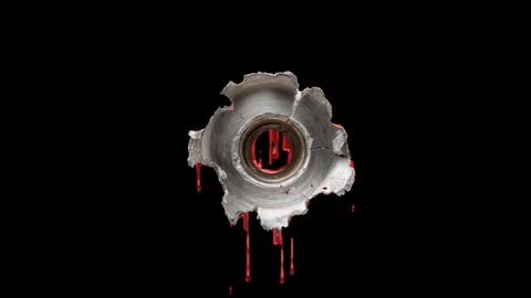 Realistic Broken cracks getting hit by bullet with blood on Black Background. Stock Footage 332046883