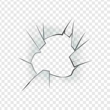 Realistic broken glass effect with cracks and round hole. Stockillustratie