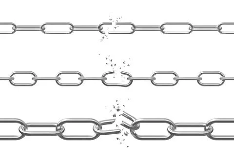 Realistic broken steel chains vector set, detailed 3d destruction silver chain Stock Illustration