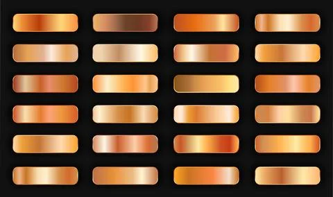 Realistic bronze golden gradient texture pack 24 in 1. Fill and stroke effects. Stock Illustration