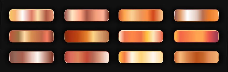 Realistic bronze golden gradient texture pack 12 in 1. Fill and stroke effects. Illustrazione stock