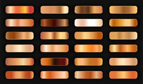 Realistic bronze golden gradient texture pack 24 in 1. Fill and stroke effects. Stock Illustration