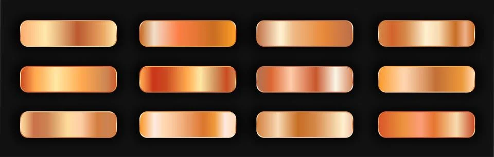 Realistic bronze golden gradient texture pack 12 in 1. Fill and stroke effects. Stock Illustration