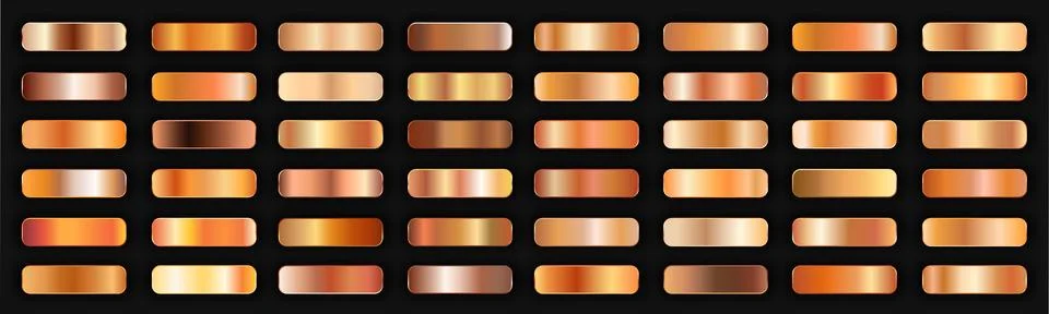 Realistic bronze golden gradient texture pack 48 in 1. Fill and stroke effects. Stock Illustration