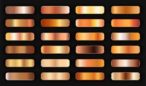 Realistic bronze golden gradient texture pack 24 in 1. Fill and stroke effects. Illustrazione stock