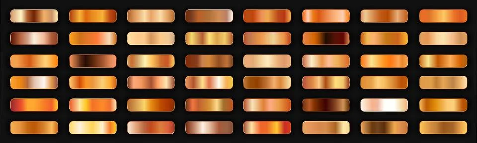 Realistic bronze golden gradient texture pack 48 in 1. Fill and stroke effects. Stock Illustration