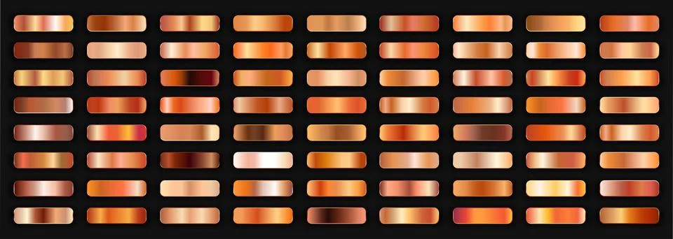 Realistic bronze golden gradient texture pack 72 in 1. Fill and stroke effects. Stock Illustration