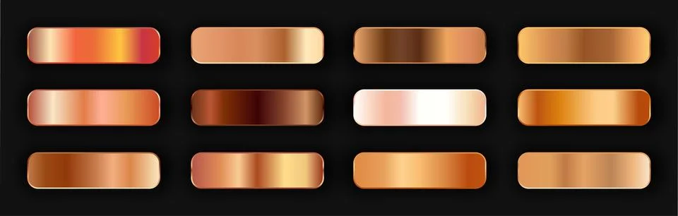 Realistic bronze golden gradient texture pack 12 in 1. Fill and stroke effects. Illustrazione stock