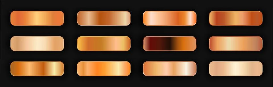 Realistic bronze golden gradient texture pack 12 in 1. Fill and stroke effects. Illustrazione stock