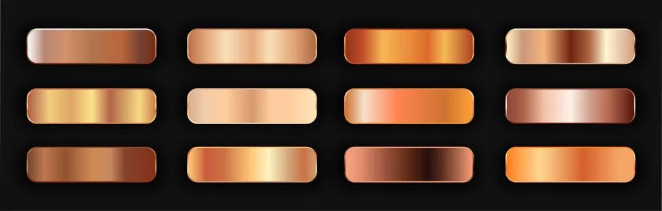 Realistic bronze golden gradient texture pack 12 in 1. Fill and stroke effects. Illustrazione stock