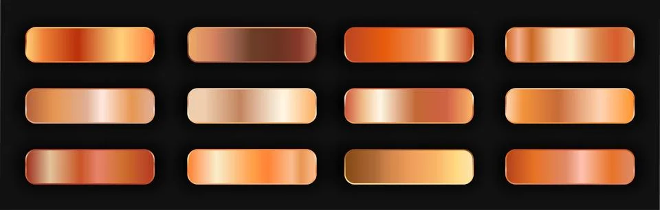 Realistic bronze golden gradient texture pack 12 in 1. Fill and stroke effects. Stock Illustration