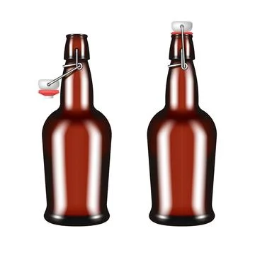 Realistic brown beer bottle with swing top front view isolated on white, op.. Stock Illustration