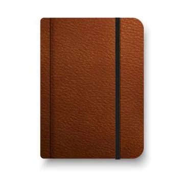 Realistic brown notebook with black elastic band. Top view diary template Stock Illustration