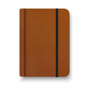 Realistic brown notebook with black elastic band. Top view diary template. Ve Stock Illustration