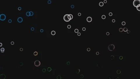 Realistic Bubble Overlay, Floating Colorful Bubbles on Dark Background Stock Footage 340596368