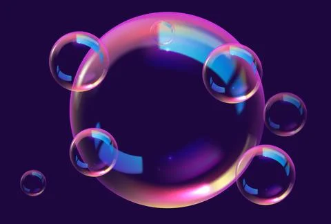 Realistic bubbles on black background Illustrazione stock