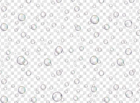 Realistic bubbles on a transparent background. Vector seamless pattern Stock Illustration