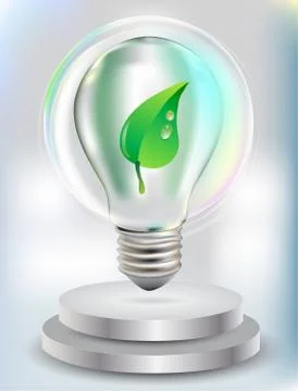 Realistic bulb with green leaf Stock Illustration