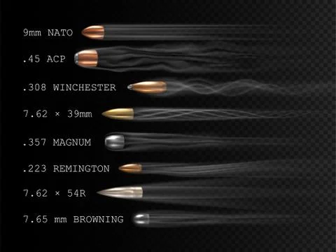 Realistic bullets of various caliber Stock Illustration