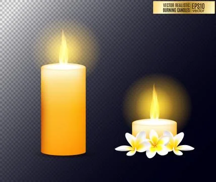 Realistic burning candle. Transparency grid. Special effect. Ready to apply to Stock Illustration