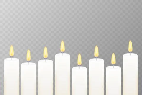 Realistic burning candle. Transparency grid. Vector stock illustration. Illustrazione stock