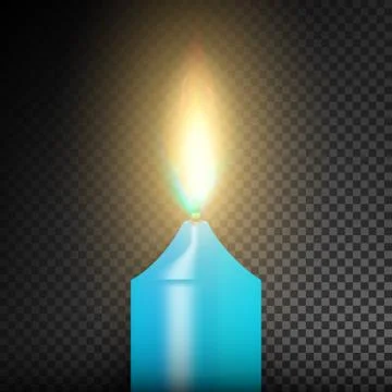 Realistic Burning Dinner Candle. Transparency Grid. Special Effect. Vector Stock Illustration