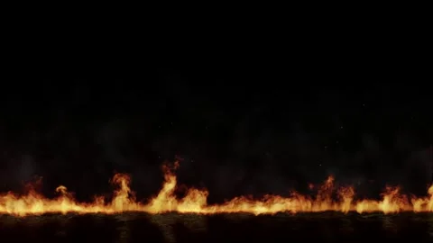 Realistic Burning Fire Border With Smoke and Floating Embers on Dark Background Stock Footage 335859041