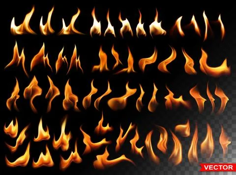 Realistic burning fire flames bright elements Stock Illustration