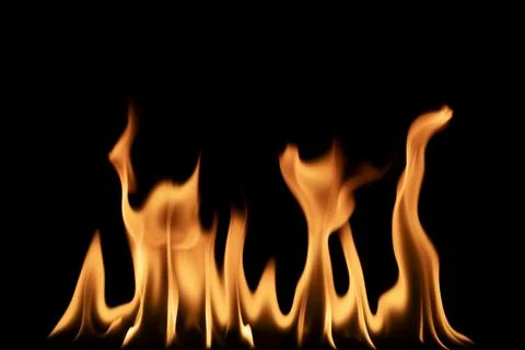 Realistic burning fire flames line isolated on black background Foto stock