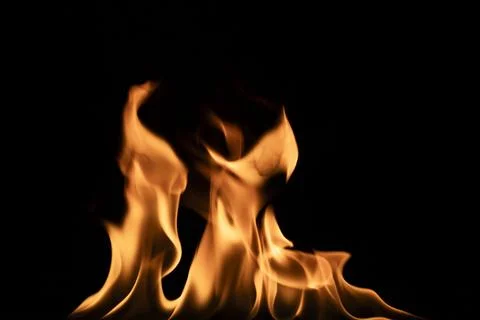 Realistic burning fire flames line isolated on black background Stock Photos