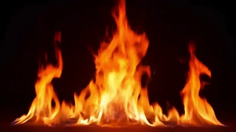 Realistic burning fire flames loop on deep black background Stock Footage 327962994