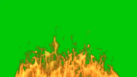 Realistic burning fire flames looping animation isolated on green screen bac Stock Footage 340996538