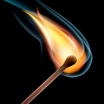 Realistic burning match. Open flame. Vector Illustration, EPS10. Stock Illustration