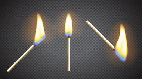 Realistic burning matches set in different layouts Stock Illustration