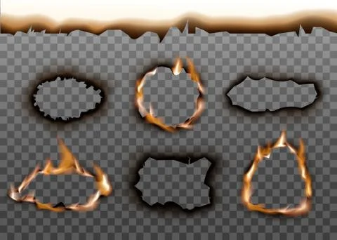 Realistic burning paper hole texture set with burnt edges Stock Illustration
