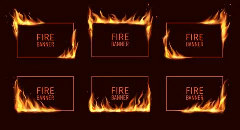 Realistic burning rectangle fire frames with flame Illustrazione stock