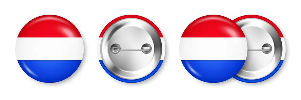 Realistic button badge with printed Dutch flag. Souvenir from Netherlands Stock Illustration