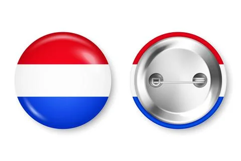 Realistic button badge with printed Dutch flag. Souvenir from Netherlands Stock Illustration