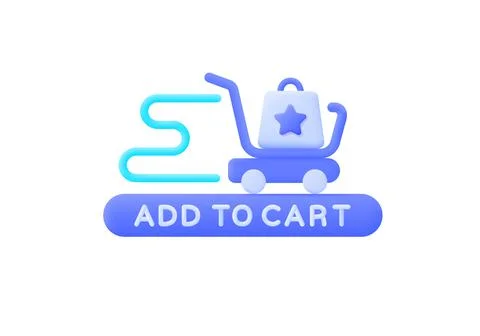 Realistic button with blue add to cart 3d on white background for web design Illustrazione stock
