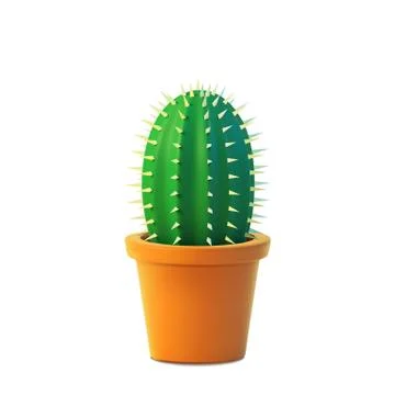 Realistic cactus front view, vector of indoor plant in pot. Stock Illustration