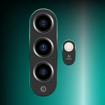 Realistic camera lens on smartphone, vector illustration Stock Illustration