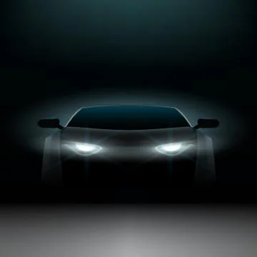 Realistic Car In The Dark. Front View Illustrazione stock