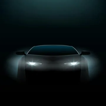 Realistic Car In The Dark. Front View Stock-Illustration