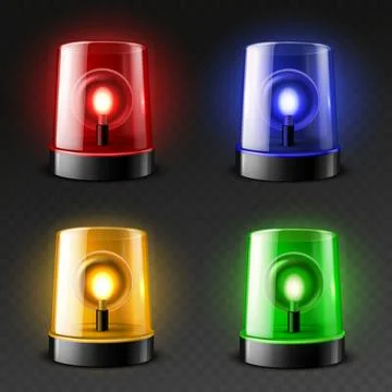 Realistic car flasher sirens. 3d emergency services color lamps, danger rotating Stock Illustration