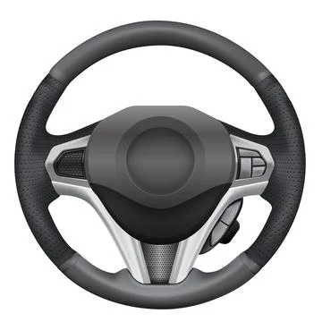 Realistic car steering wheel automobile multi function on white background ve Stock Illustration