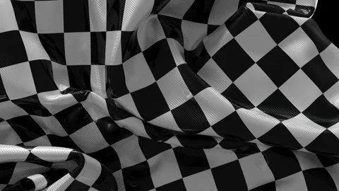 Realistic carbon texture checkered flag moves with elegant glossy folds Stock Footage 341409700