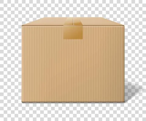 Realistic cardboard box, closed side view Illustrazione stock