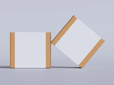 Realistic cardboard box on gray background blank label, Suitable for packagi Stock Illustration