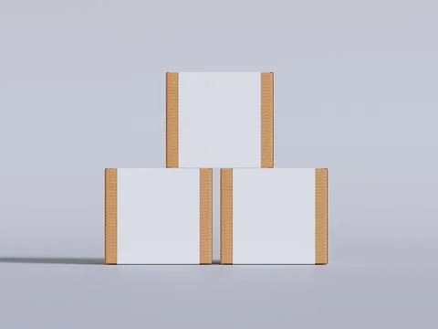 Realistic cardboard box on gray background blank label, Suitable for packagi Illustrazione stock
